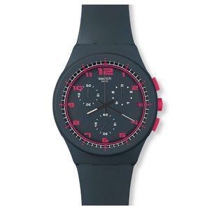 Swatch SUSA400 Unisex Touch of Fuchsia Chrono Plastic Grey Dial Watch NWT